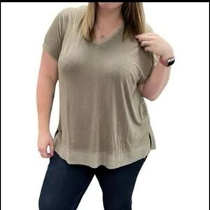 NWT Women’s Kori America Taupe Tunic Short Sleeve Top Xl Breezy Boho